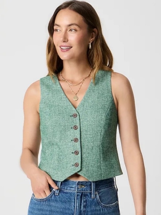 J. Crew Factory Jackets & Blazers - J. Crew Factory Green Wool Blend Button Front Vest